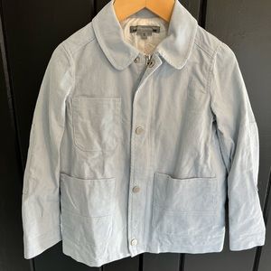 Boys spring jacket- blue and white stripes, zipper and snap front. Eur sizing